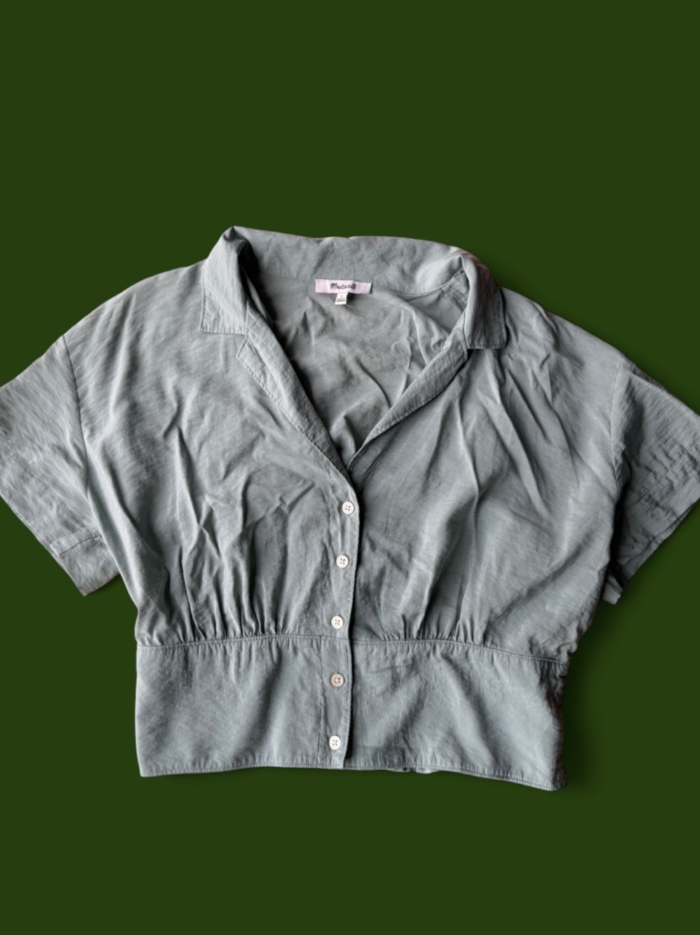 A New Day Sage Green Button-Front Cropped Blouse